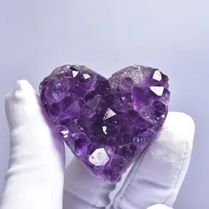 One Heart-shaped Amethyst Cluster, Naturally Cut and Polished, Suitable for Office and Home Decoration, Party and Holiday Decor, Birthday and Festival Gifts, and for Crystal Mineral Collectors