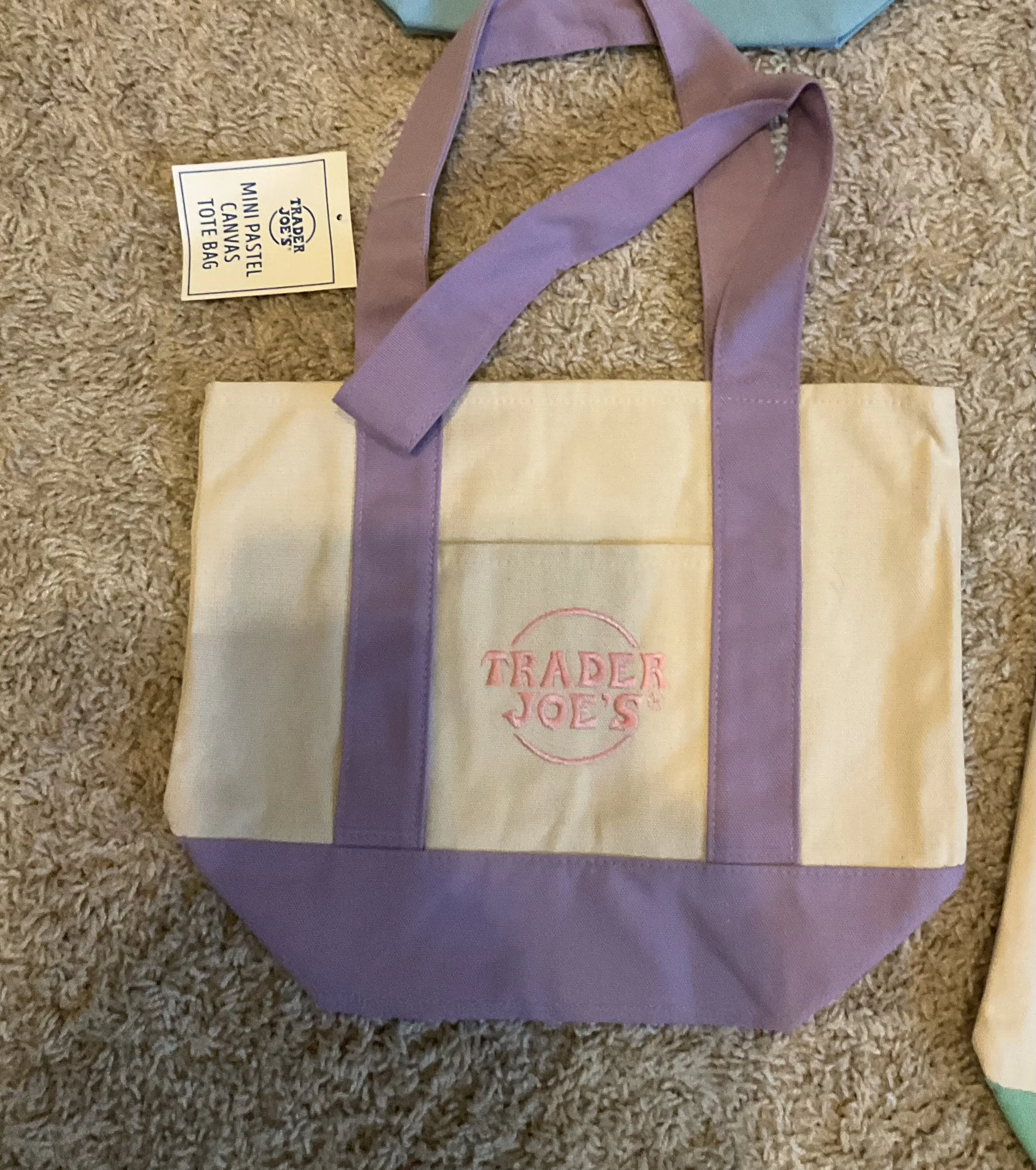 Trader joe's Mini canvas tote bag. pastel color. purple. Trader joe's Mini canvas tote bag. pastel color. purple.