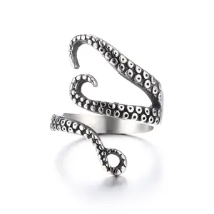GTHIC Octopus Arms Stainless Steel Gothic Animal Ring for Men Women Size 6-16