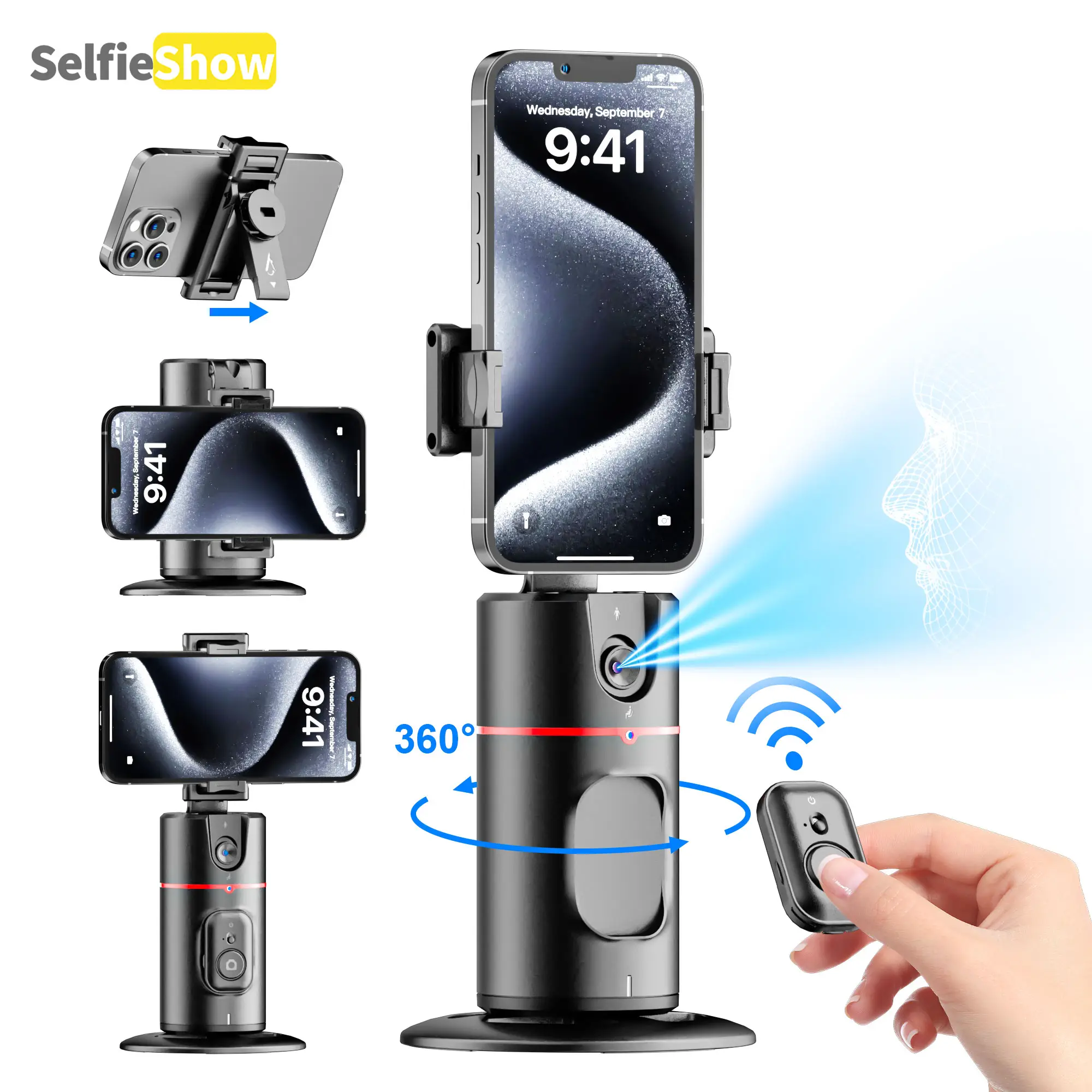 Phone Gimbal Stabilizer, 360° Rotatable Phone Live Broadcast Bracket with Remote Control, Rechargeable Adjustable Phone Desktop Stand for Phone Shooti