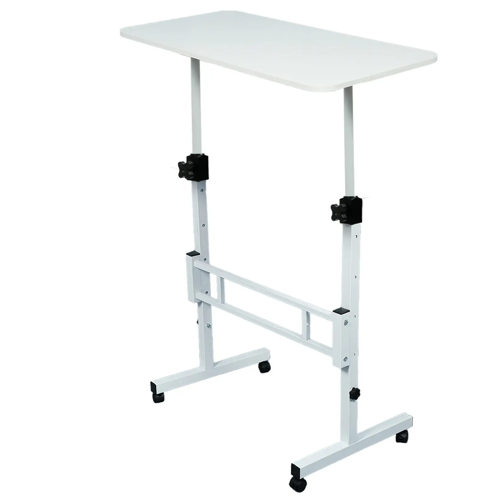 Standing Desk Adjustable Height, Mobile Stand Up Desk with laptop with Lockable Wheels, Computer Workstations, Lift Desk Sturdy Ergonomic, White/Black