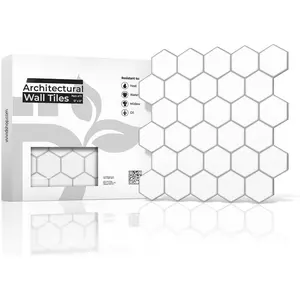 11 Sheets Peel and Stick White Gloss Faux Ceramic Hexagon Wall Tiles, Self Adhesive Backsplash 12"x12" Kitchen, Bathroom (11 sq. ft.)