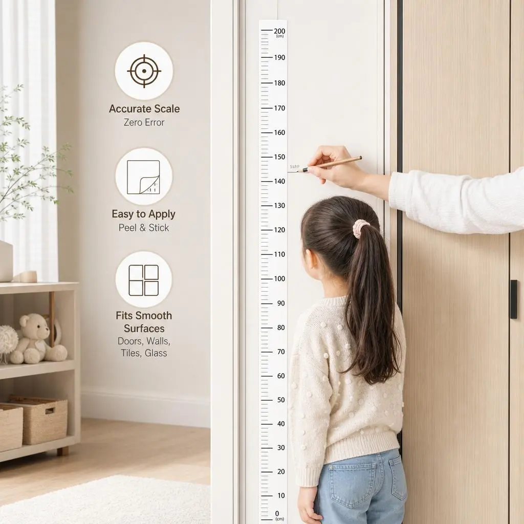 Height Measurement Wall Sticker, Precise Clear Scale Writable Removable PVC Sticker for Smooth Home Surfaces Height Tracking