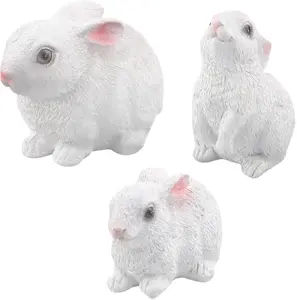 Rabbit Statue, 3pcs/Set Bunny Decor Garden Yard Lawn Collection, Small Decorative Easter Bunny Statue for Table Home Decor(White/3pcs)