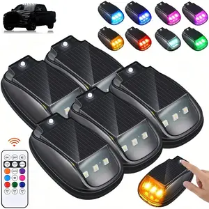 2/5PCS Solar LED Roof Lamp Wireless Remote Control 8 Color-Changing RGB Strobe Light for Trucks Pickup SUV Enhanced Night Visibility Vehicle Safety