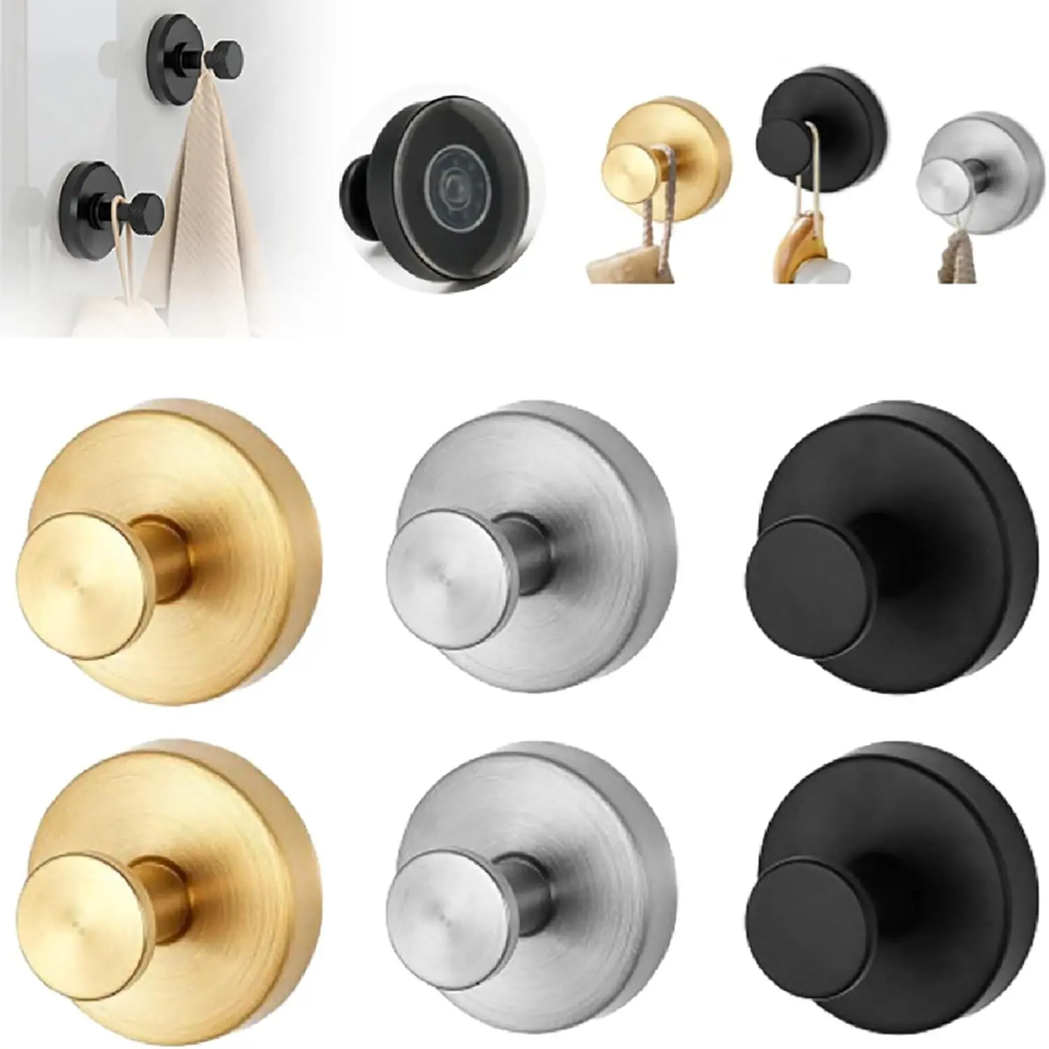 2-Pack 2026 Upgrade Minimalist Round Stainless Steel Strong Suction Cup Hooks - Wall Mounted, No-Drill, Waterproof, Shower Organizer for Bathroom, Kitchen Home Supplies,summerwins,father'sdaygifts,bathingsuitwomenset