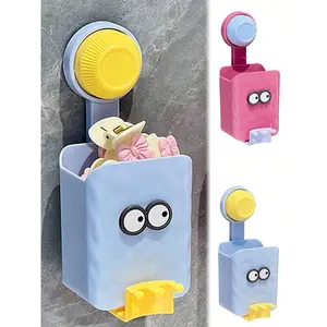 Space-Saving Suction Cup Toothbrush Holder, Wall-Mounted Bathroom Organizer, Durable Plastic Storage Box, Cute Round Ball Design