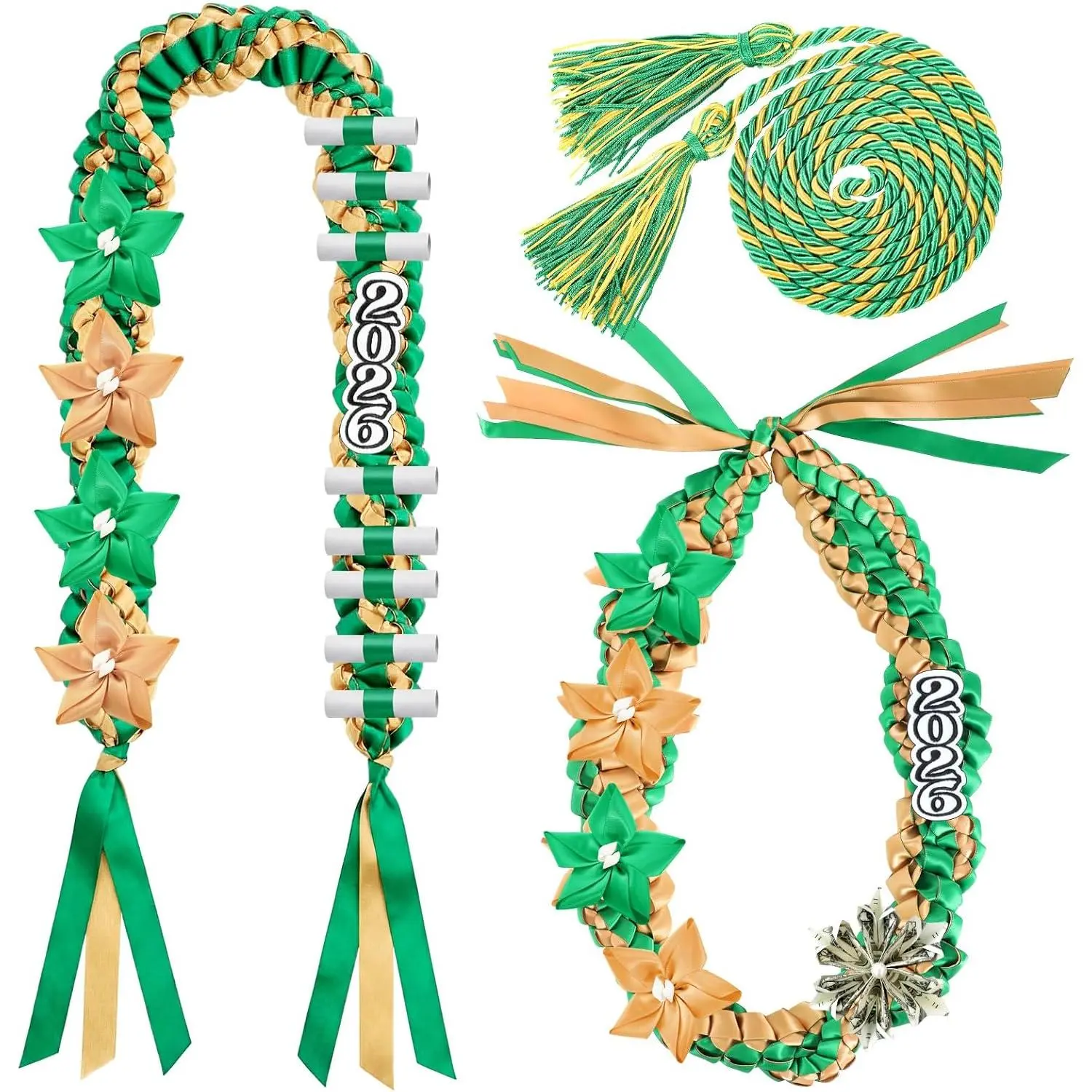 2026 Graduation Money Lei with Honor Cord - Double Braided Handmade Unisex Fashion Necklace Set, Embroidered Occasion Accessory with Conch Shell, Easy-Install High School Grad Decor, Costume Jewelry Accessories