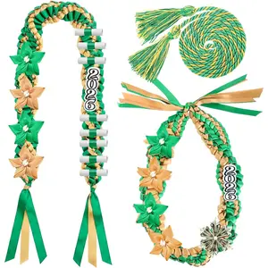 2026 Graduation Money Leis with Honor Cord Class of 2026 Graduation Ribbon Money Leis Double Braided Handmade Necklace Kit for for High School College Grad Party Supplies