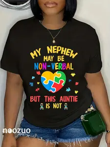 100% Cotton Autism Aunt My Nephew Maybe Non-Verbal Puzzle Heart Autism T-Shirt