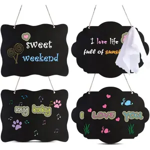 Chalkboard Sign 8x10 Inch Double Sided Erasable Message Board with Hanging Strings, 2 Shapes x 2, 4 Pack