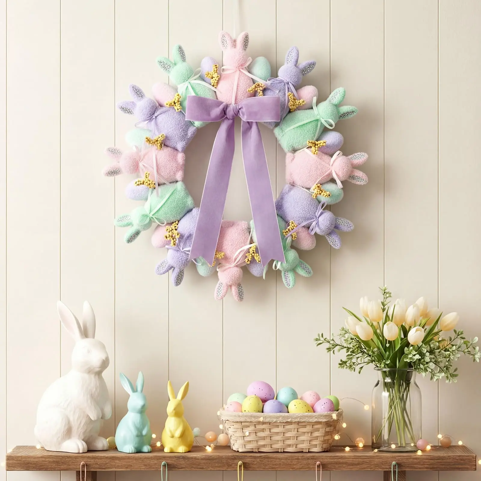 13" Easter Flocked Bunny Wreath