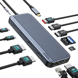 USB C Docking Station 3 HDMI, Selore 12 in 1 Laptop Docking Station 3 Monitors with Triple HDMI,10Gbps USB A/C 3.1,USB 2.0,100W PD , Gigabit Ethernet, Audio Mic,SD/ SD Card Slot