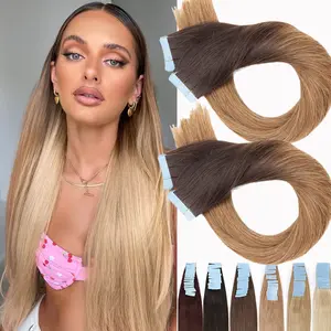 10 Pieces 25g Tape In Hair Extensions 100% Real Remy Human Hair 14"-24" Long Medium Straight Full Head Ombre Brown Tape On Skin Wefts Highlight