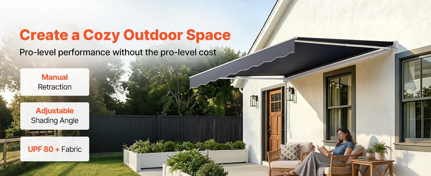 VEVOR Manual Retractable Awning, 11.5' x 9.8' Outdoor Patio Awning Retractable Sun Shade, Patio Door Window Water-Resistant Polyester Sunshade Shelter with Crank Handle for Deck, Balcony, Yard, Gray VEVOR Manual Retractable Awning, 11.5' x 9.8' Outdoor Patio Awning Retractable Sun Shade, Patio Door Window Water-Resistant Polyester Sunshade Shelter with Crank Handle for Deck, Balcony, Yard, Gray
