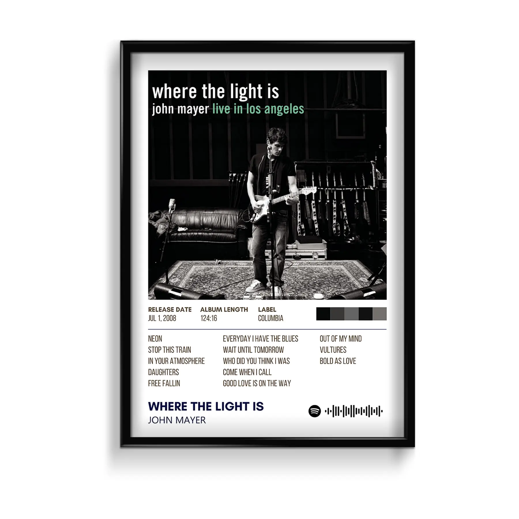 Where the light is by John Mayer Album Poster