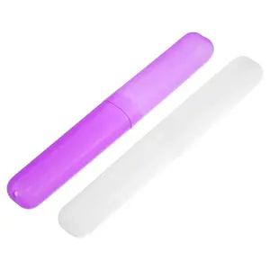 Unique Bargains 2 Pcs, Toothbrush Travel Case, Plastic, Lightweight Traveling Toothbrush Holders Case, for Travel Business, White Purple, 7.48"x1.06"