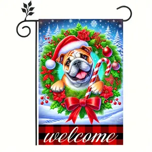 Charming Bulldog & Candy Cane Christmas Garden Flag - Double-Sided, Durable Polyester, 18x12 inches - Perfect for Outdoor Lawn, Porch, and Yard Decor - Ideal for Holidays like Halloween, Thanksgiving, and Christmas