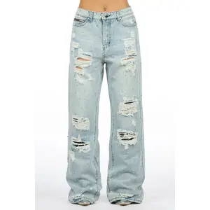 Amayah Light Wash Rhinestone Baggy Fit Jean