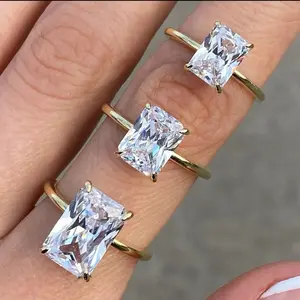 2ct radiant cut diamond moissiniate sterling silver 14k gold plated engagement ring