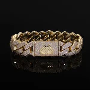 Luxury 15mm Gold Plated Cuban Link Bracelet for Men Women Iced Out Micro Pave CZ Diamond Chunky Hip Hop Chain Hypoallergenic Sweat-Resistant Streetwear Jewelry 7 8 inch Heavy Metal Bracelet Christmas Birthday Gifts for Him Her Trendy