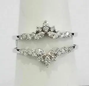 0.38 TCW Round CZ Stone Classic Engagement Wedding Enhancer Guard Band 925 Sterling Silver