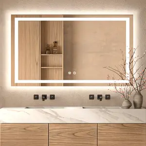 TETOTE LED Bathroom Mirror with Front & Back Lights, Stepless Dimming, 3 Light Colors, Anti-Fog & Smart Memory, Shatterproof Tempered Glass, Plug-in/Hardwired