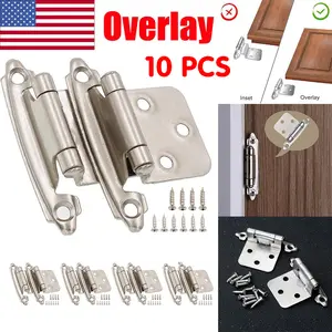 10 Pcs 1/2 Inch Overlay Cabinet Door Hinges Brushed Nickel Semi-Concealed Self Closing Cabinet Door Hinges