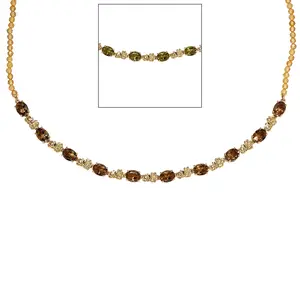 Autumn Alexite and  Citrine 30.75 ctw Blossom Necklace in 18K Yellow Gold Plated 18-20 Inches