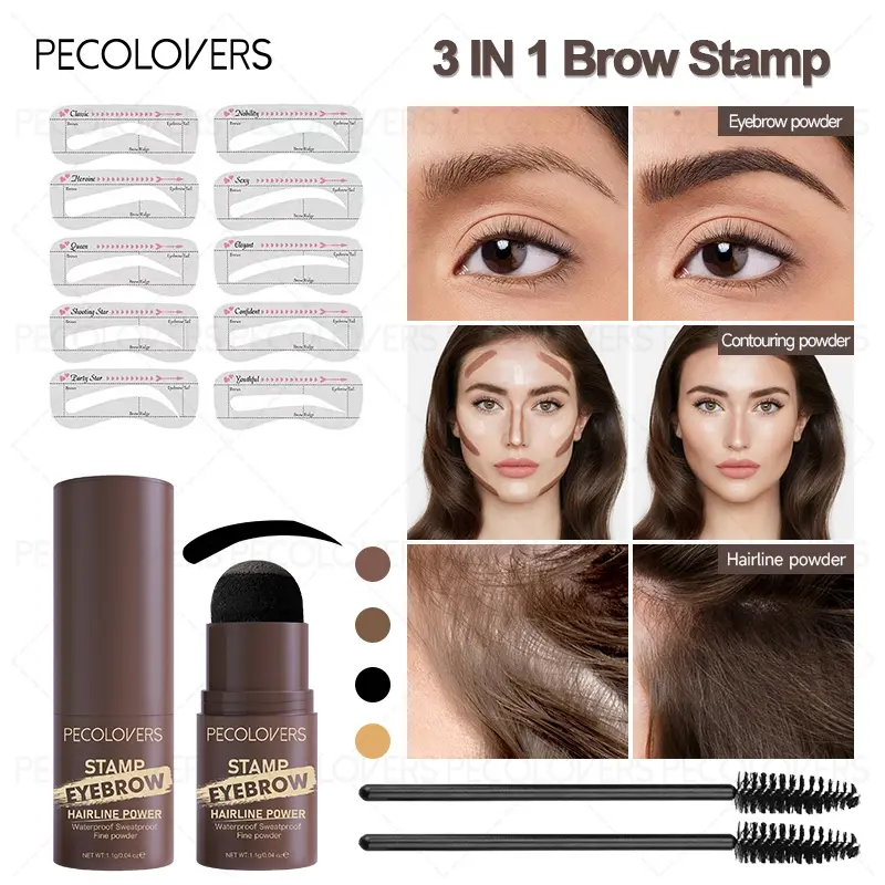 One Step Eyebrow Stamp Shaping Kit Set Hair Cover Up Powder Contouring Stick Hairline Shadow Powder Brow Shape 10 Pcs