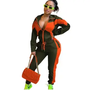 Women Olive green & orange winded windbreaker set Comfort Casual Womenswear Jacket