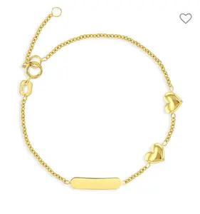 14k Engravable Puffed Heart Toddler Bracelet 5" to 6"