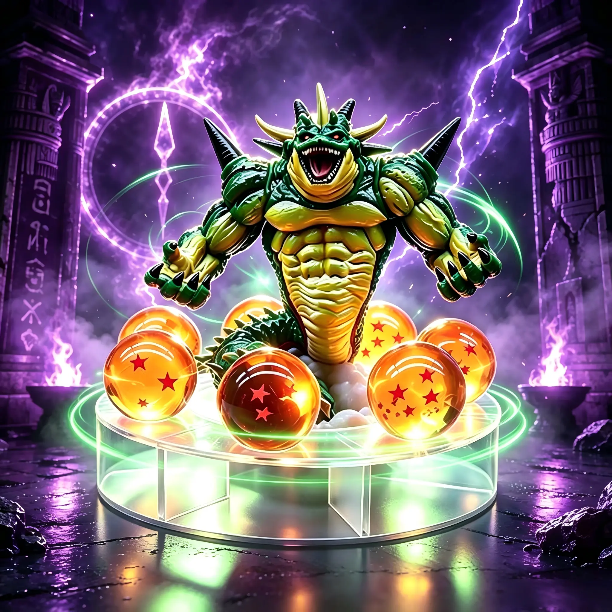 DBZ Giant Resin Statue of Green Porunga Dragon-including 7 Crystal Star Balls, Perfect Holiday Gift for Anime Fans Collectors This Christmas and Halloween