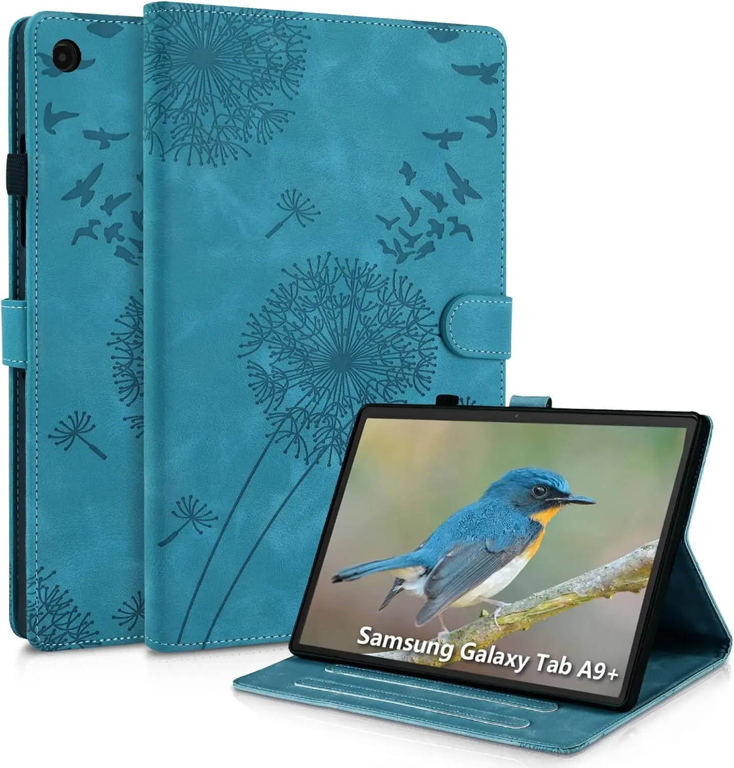 Dandelion Cover for Galaxy Tab A9 Plus Case 5g 11 Inch, Soft Touch  Faux Leather Made with Card Slots and Kickstand, Water-Proof Precise Cutouts Compatible with A9+(SM-X210/X216/X218) Blue