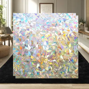 [New Deal]-Window Privacy Film Rainbow Film Decorative Window Sticker, 3D Static Stained Glass Cling Tint for Home Heat Control Non-Adhesive, 17.5 x 78.7 inches Decoration Christmas