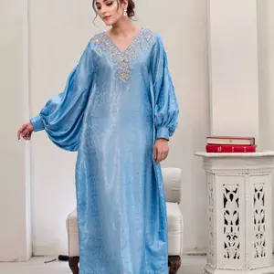 Amira - 1 Piece Embroidered Jamawar Kaftan in sky blue - Multiple Sizes Available