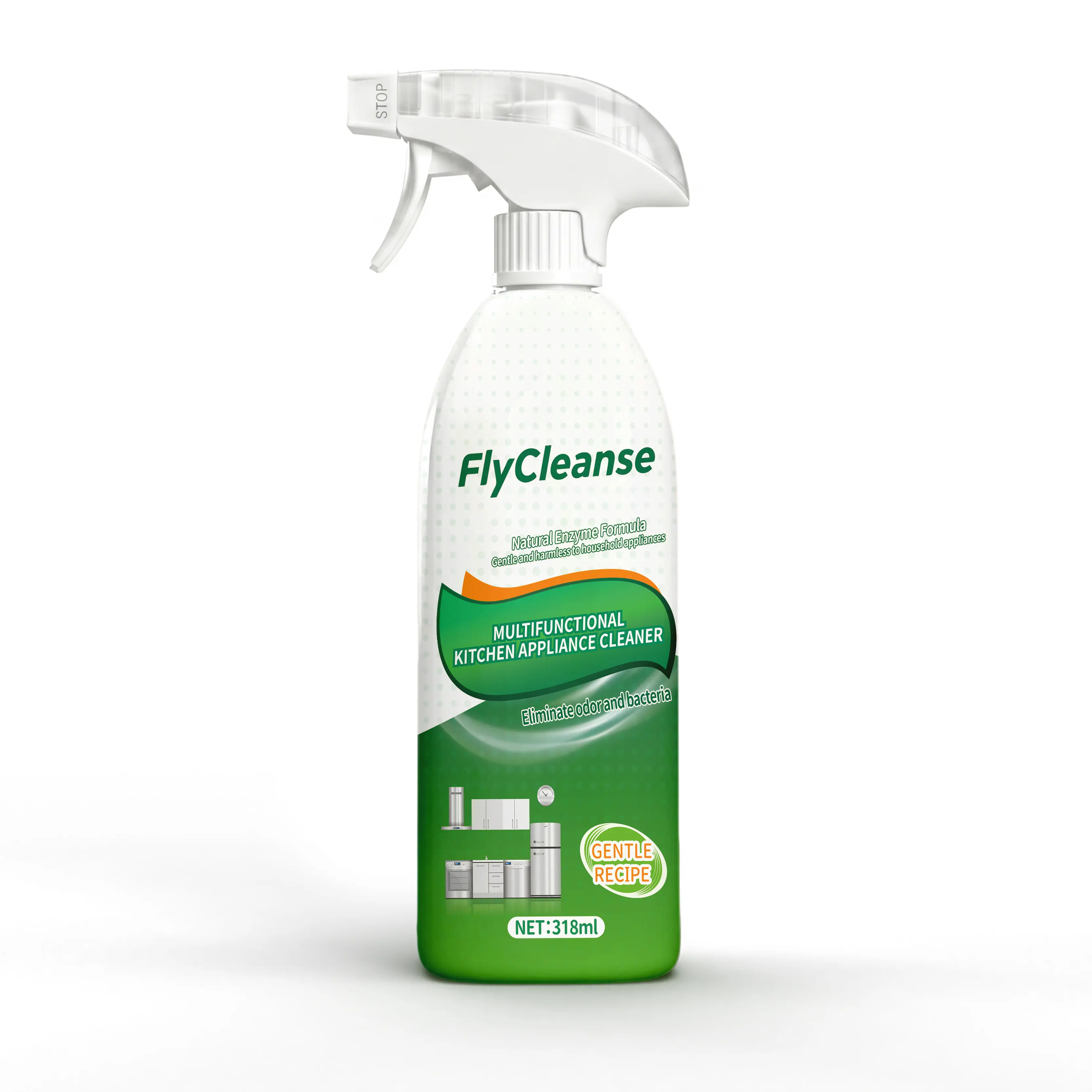 FlyCleanse Kitchen Appliance Cleaner—Suitable for kitchen stoves, range hoods, ovens, and grills; 318-milliliter bottle