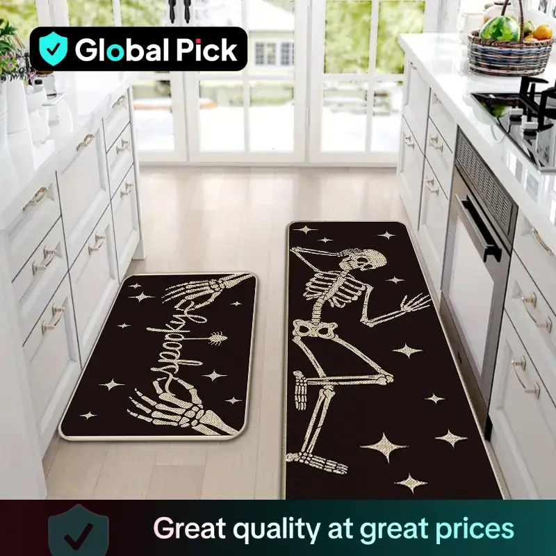 Halloween Themed Kitchen Mat Set, 2 Counts/set Non-slip Soft Floor Mat, Decorative Carpet for Home Kitchen Living Room Bedroom