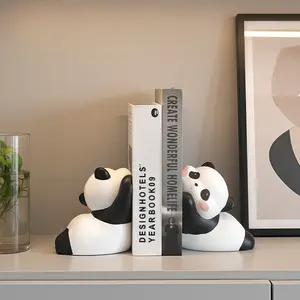 Cartoon Panda Bookends Resin Desk Decor, Cute Creative Panda Bookshelf Decoration for Office, Bedroom, Study Room