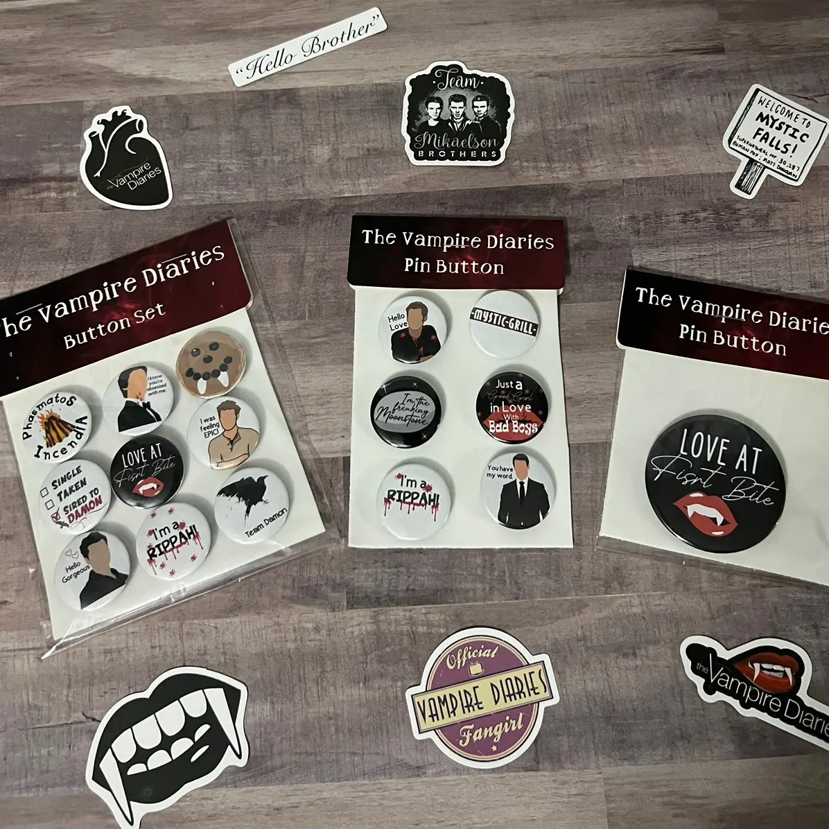 Pin buttons| The Vampire Diaries| The Originals| buttons sets| TV Show inspired merch| custom pin buttons 1.25”, 2.25”