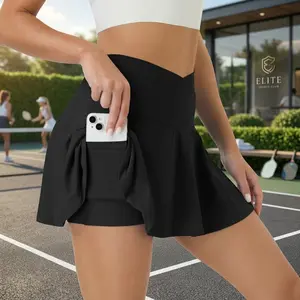 Women's High Waisted Tennis Skirt with Pockets - Athletic Pleated Crossover Skorts Shorts for Golf Running Yoga Comfortable Breathable Stretchy Fabric Activewear Sportswear