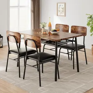 5-Piece Dining Table Set, Modern Kitchen Table Set for 4, Dining Table and Chairs for 4 with Metal Frame, Storage Rack, Square Table and 4 Padded Chairs for Small Space, Apartment