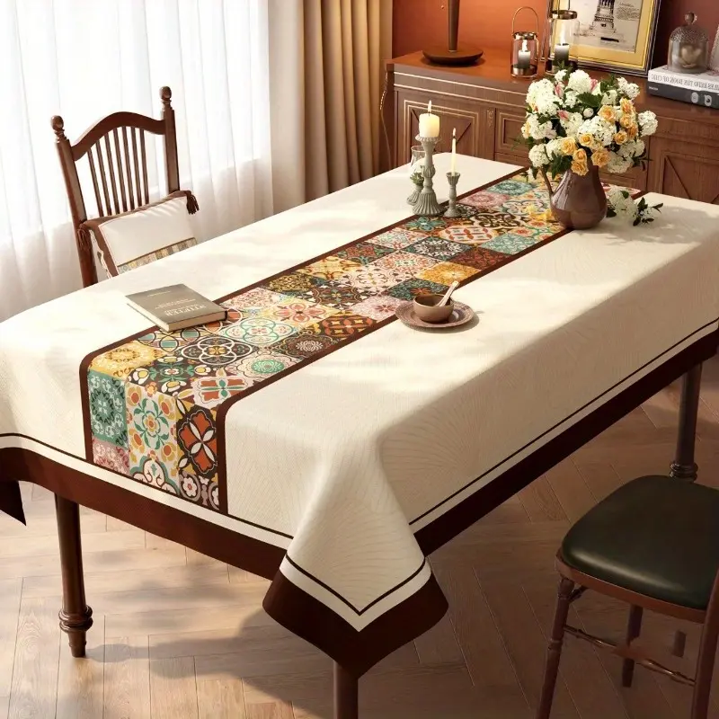 EastJia 1pc Polyester Rectangle Tablecloth - Bohemian Patchwork, Durable, Easy to Clean, Machine-Made, Ideal for Outdoor Picnic, Party Dining & Home Decor, Outdoor Picnic Table