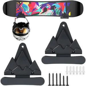2pcs Snowboard Wall Mount with Hooks Snowboard Skateboard Hanging Wall Rack Garage Storage Brackets Snowboard Display Stand Wall Art (Black＆White)