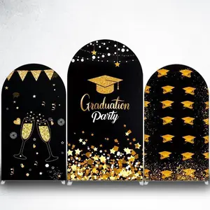 15-day 2D Flat Delivery Black Gold Graduation Party Arch Backdrop Cover for Graduation Events