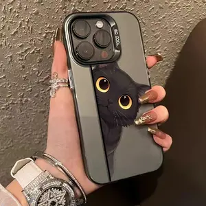 Case for iPhone 16 Pro Max 15 Plus 14 13 12 11 XS XR Peeping Cat Matte Shockproof Anti-Scratch Stylish Smartphone Cover