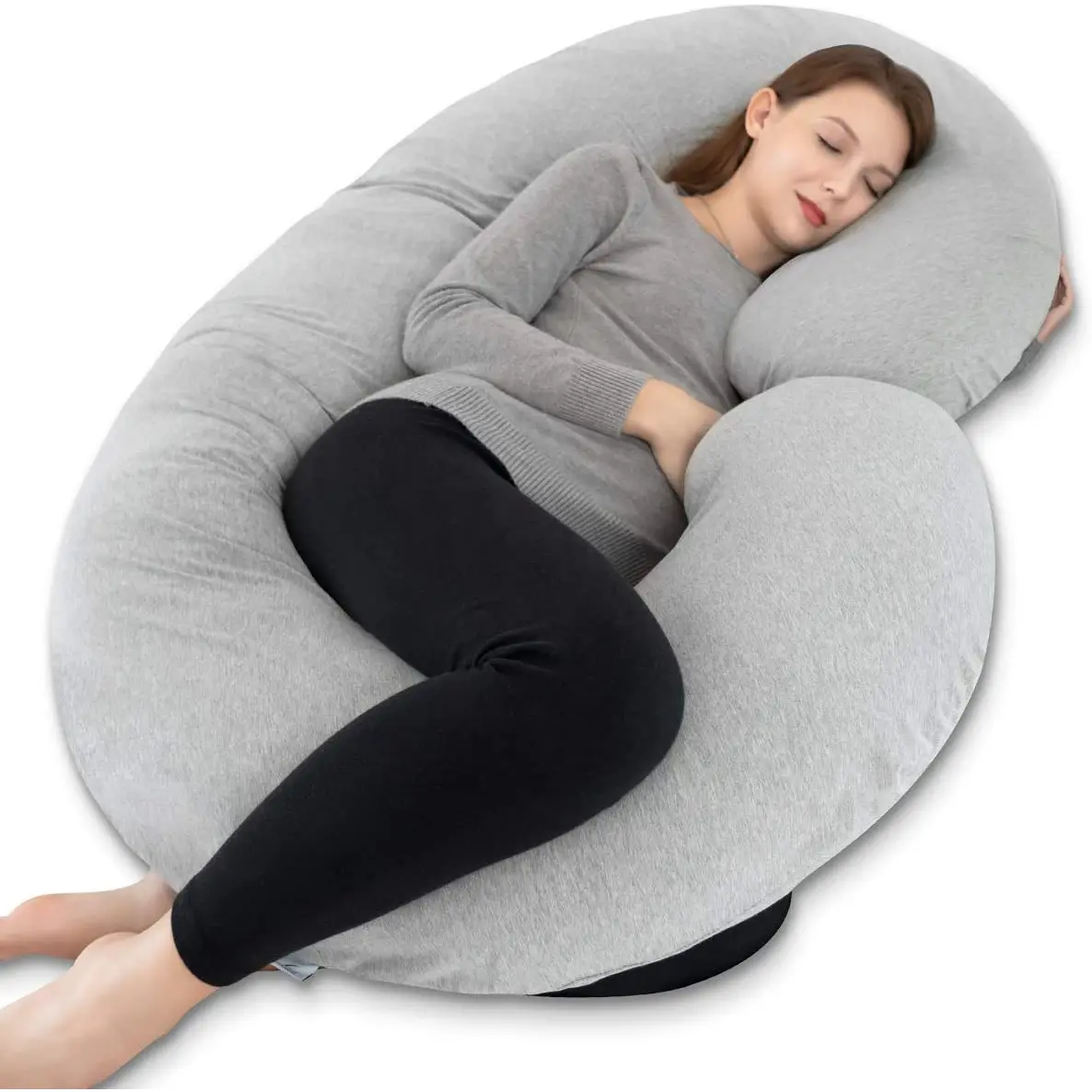 INSEN Pregnancy Pillow,Maternity Body Pillow with Velvet Cover,C Shaped Body Pillow for Sleeping (Grey Jersey) INSEN