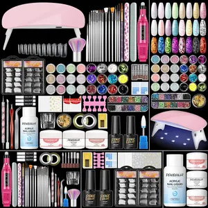 Acrylic Nail Kit with Drill and U V Light, Professional Nail Kit Acrylic Set for beginners with Everything 3PC Powder 24PC Glitter Fake Tips Decoration Nails Set DIY Home Salon