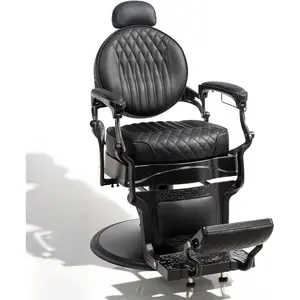 OmySalon Retro Barber Chair Heavy Duty, Aluminum Alloy Frame, Adjustable Headrest, Extra Wide Footrest, Hydraulic Salon Chair for Hair Stylist Reclining All Purpose for Beauty Spa Shampoo