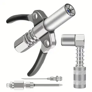Grease Gun Tips Kit 4 PCS with Double Handles 90 Degree Coupler Adapter & Needle Tip Dispenser for 1/8" NPT Grease Guns Automotive Industrial & Agricultural Use